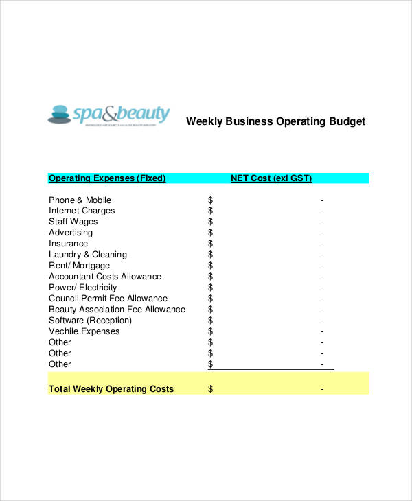 spa budget template operating budget template 8 free pdf documents 