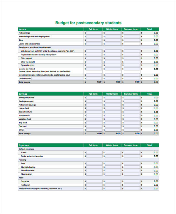 11+ Student Budget Templates   Free Sample, Example, Format 
