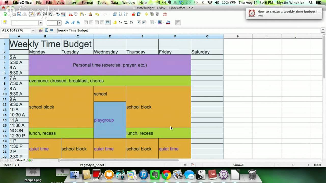 How to create a weekly time budget in a spreadsheet   YouTube