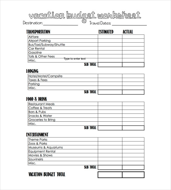 travel budget worksheet   Monza.berglauf verband.com