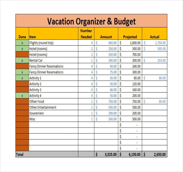 Vacation budget planner