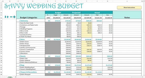 Savvy Wedding Budget Excel Template | Editable Printable Wedding Savvy Wedding Budget Excel Template | Editable Printable Wedding