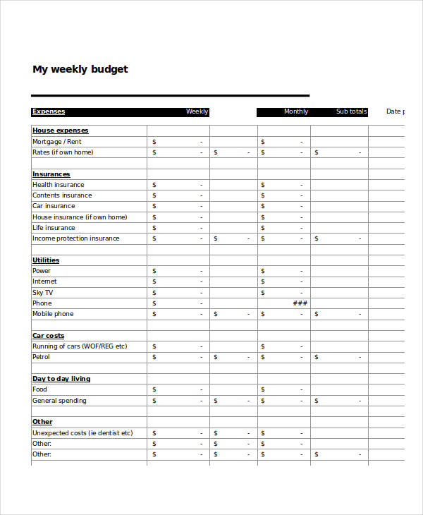 Weekly Budget Template Nz Template Creator