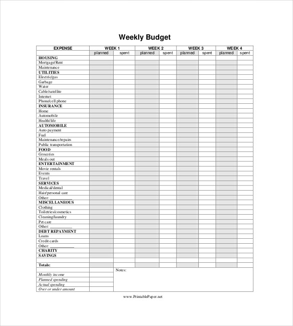 Printable Weekly Budget