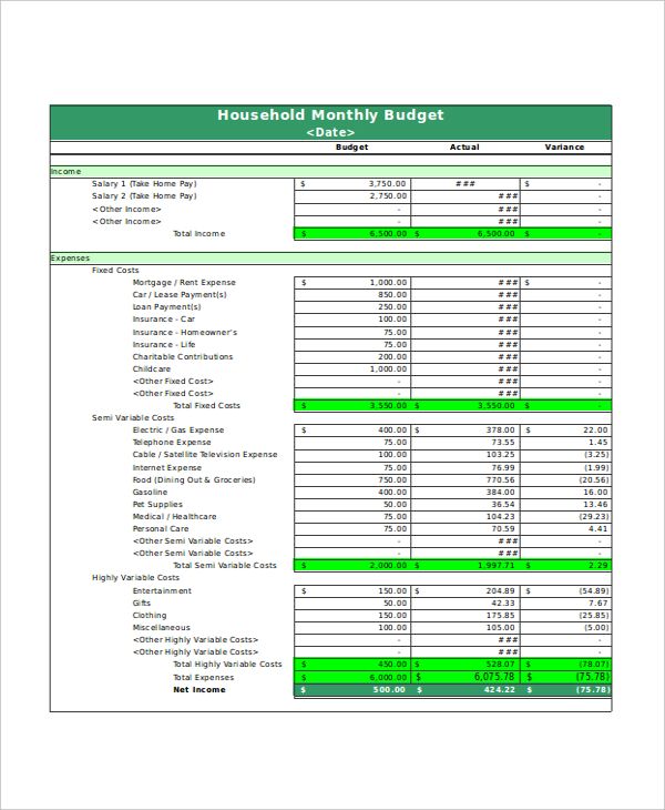Basic House Hold Monthly Budget Template , Excel Monthly Budget 