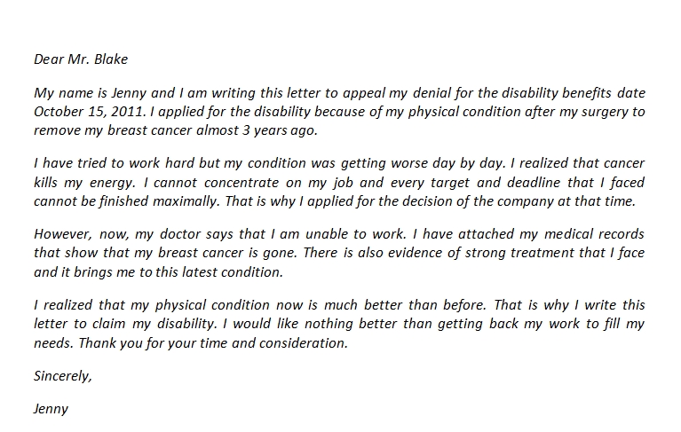 Disability Appeal Letter And Its Sample Template Creator 