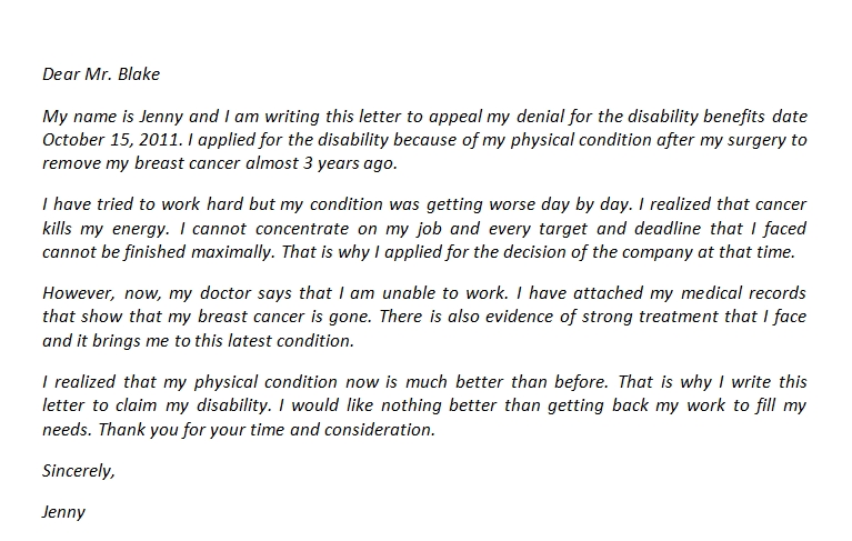 Disability Appeal Letter And Its Sample Template Creator