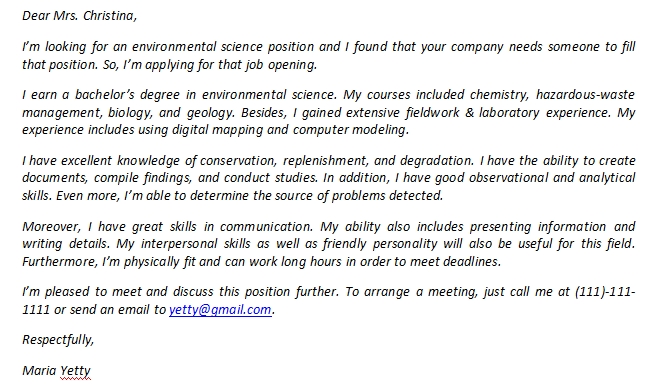 Environmental Science Cover Letter And Its Sample Template Creator 