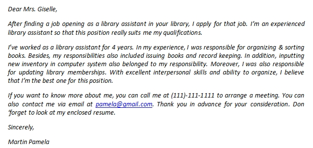 Library Assistant Cover Letter and Its Sample | Template Creator