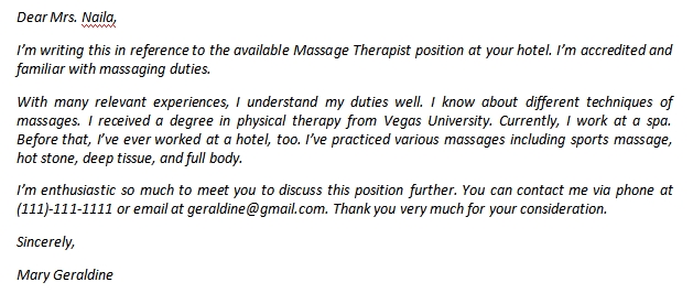 Massage Therapist Cover Letter And Its Sample Template Creator 5715