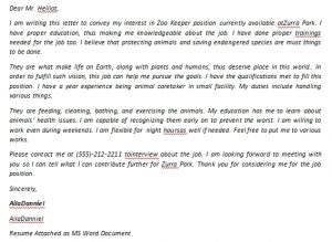 Zoo Keeper Cover Letter and Example | Template Creator