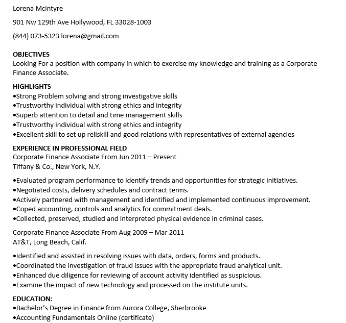 10 Finance Resume Example Template Creator 