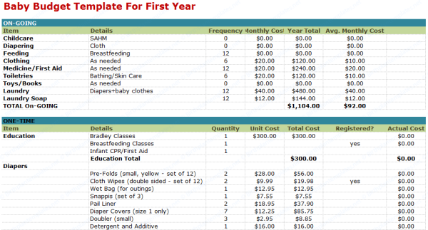 First Year Baby Budget Sheet | Soft   Templates