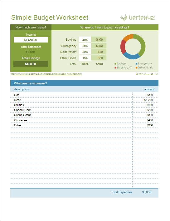 Simple Budget Worksheet   Template