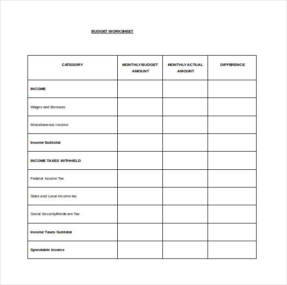 Home Budget Worksheet Template