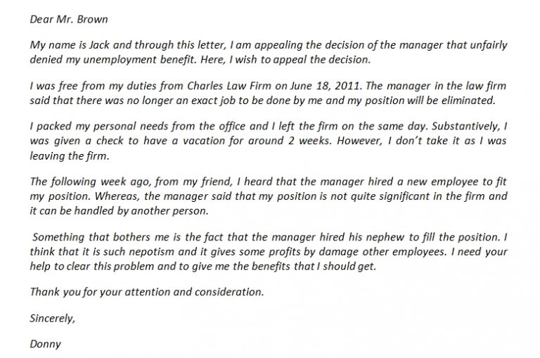 Unemployment Appeal Letter to Claim the Benefits | Template Creator