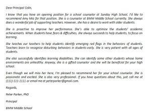 School Counselor Recommendation Letter and Its Sample | Template Creator