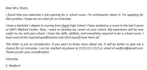 School Nurse Cover Letter and Its Sample | Template Creator