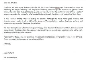 Daycare termination letter and its sample | Template Creator