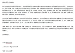 Yale acceptance letter and the sample | Template Creator