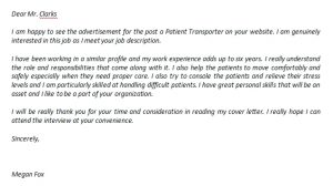 Patient Transporter Cover Letter and the Sample | Template Creator