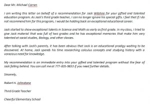 Gifted and talented recommendation letter and the sample | Template Creator