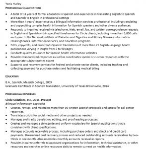 4 Bilingual Resume Template - Bilingual Translator Resume 294x300